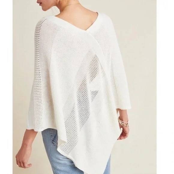 Anthropologie Padma Knit Poncho Cream Medium Large Asymmetrical - Picture 3 of 13